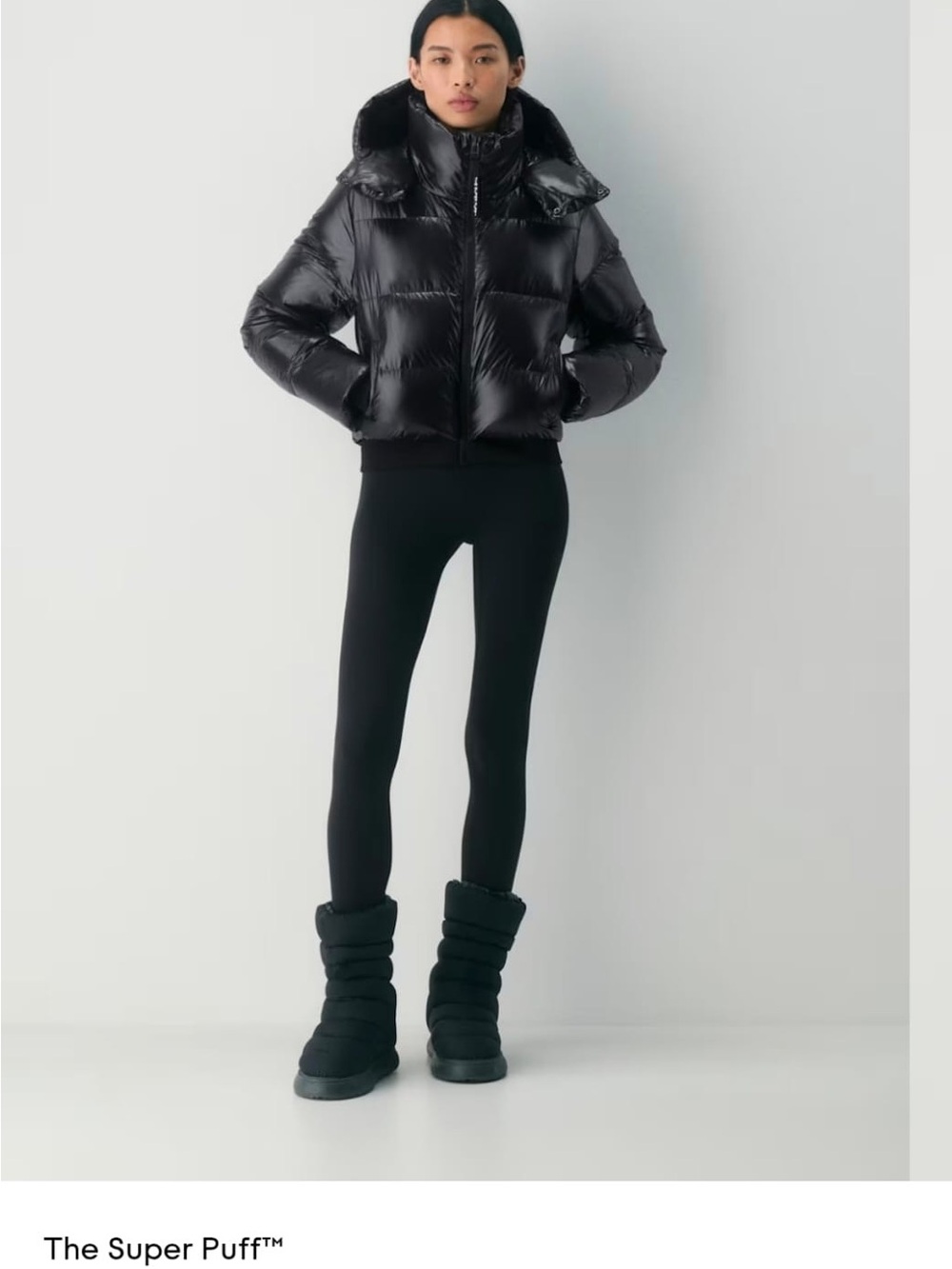 Aritzia Black Glossy Puffer Bomber Jacket